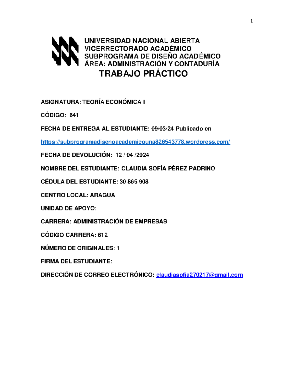 641 TP 30865908 2 - Trabajo Práctico: Teoría Económica I - Document Preview