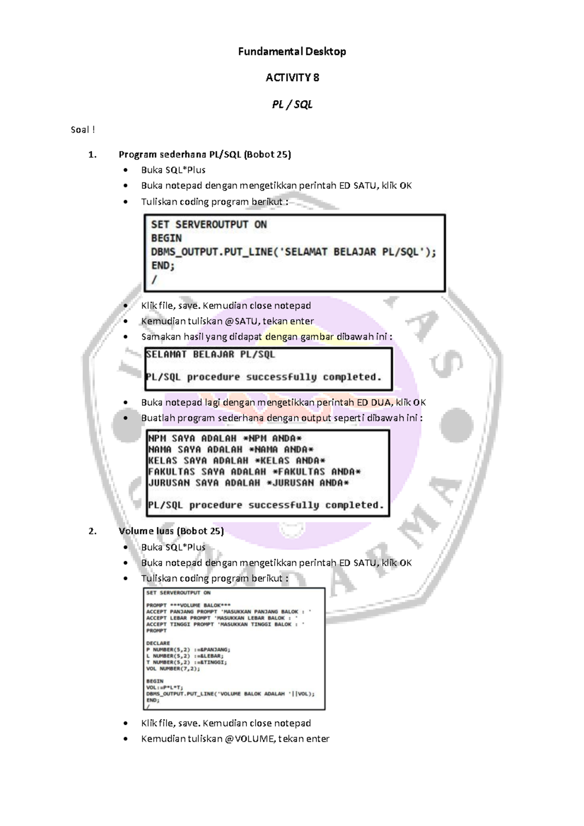PLSQL Activity 8 - Fundamental Desktop Programming Notes - Studocu
