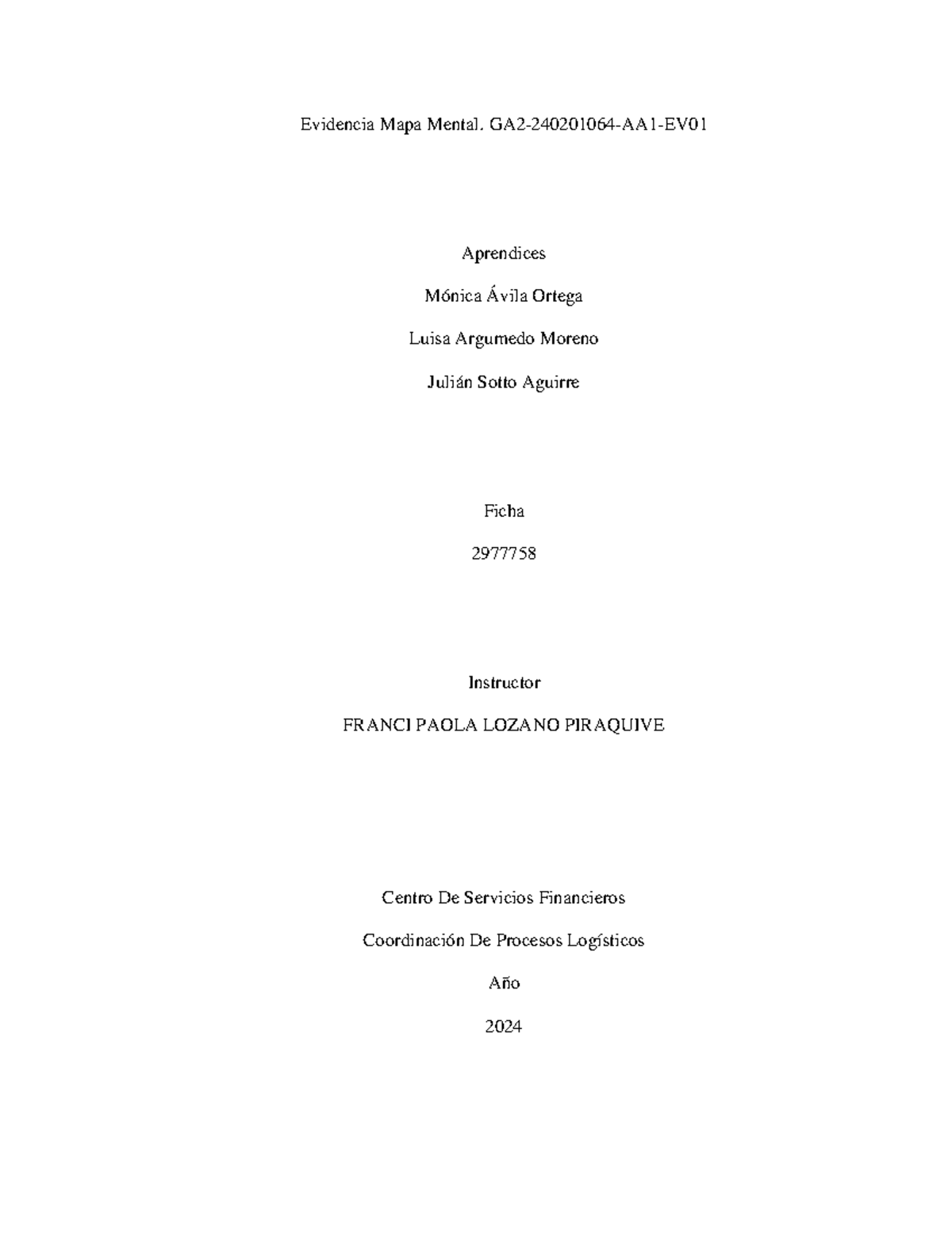 Mapa Mental de Logística - GA2 240201064 - AA1-EV 01 - Document Preview