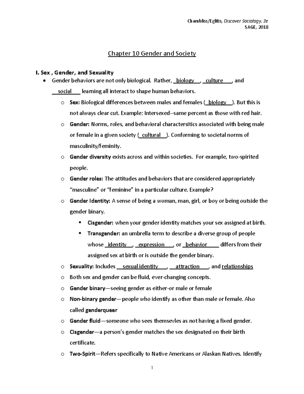 Ch 10 Gender and Society: Key Concepts and Insights - Studocu