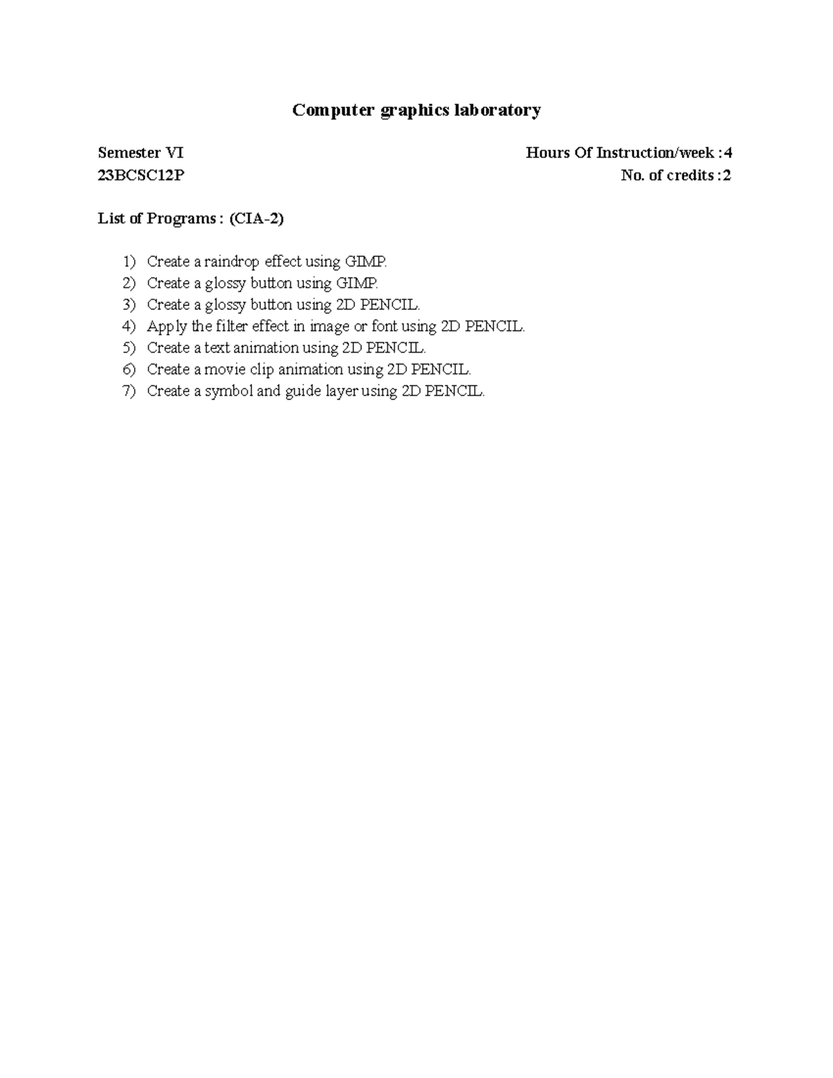 Computer graphics laboratory( Programs LIST-(CIA-2)) - Computer ...