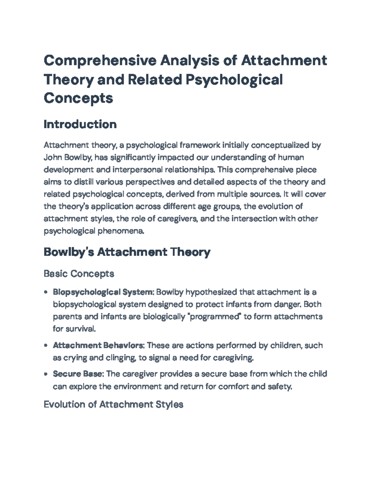 Comprehensive Analysis of Attachment Theory and Psychological Concepts ...