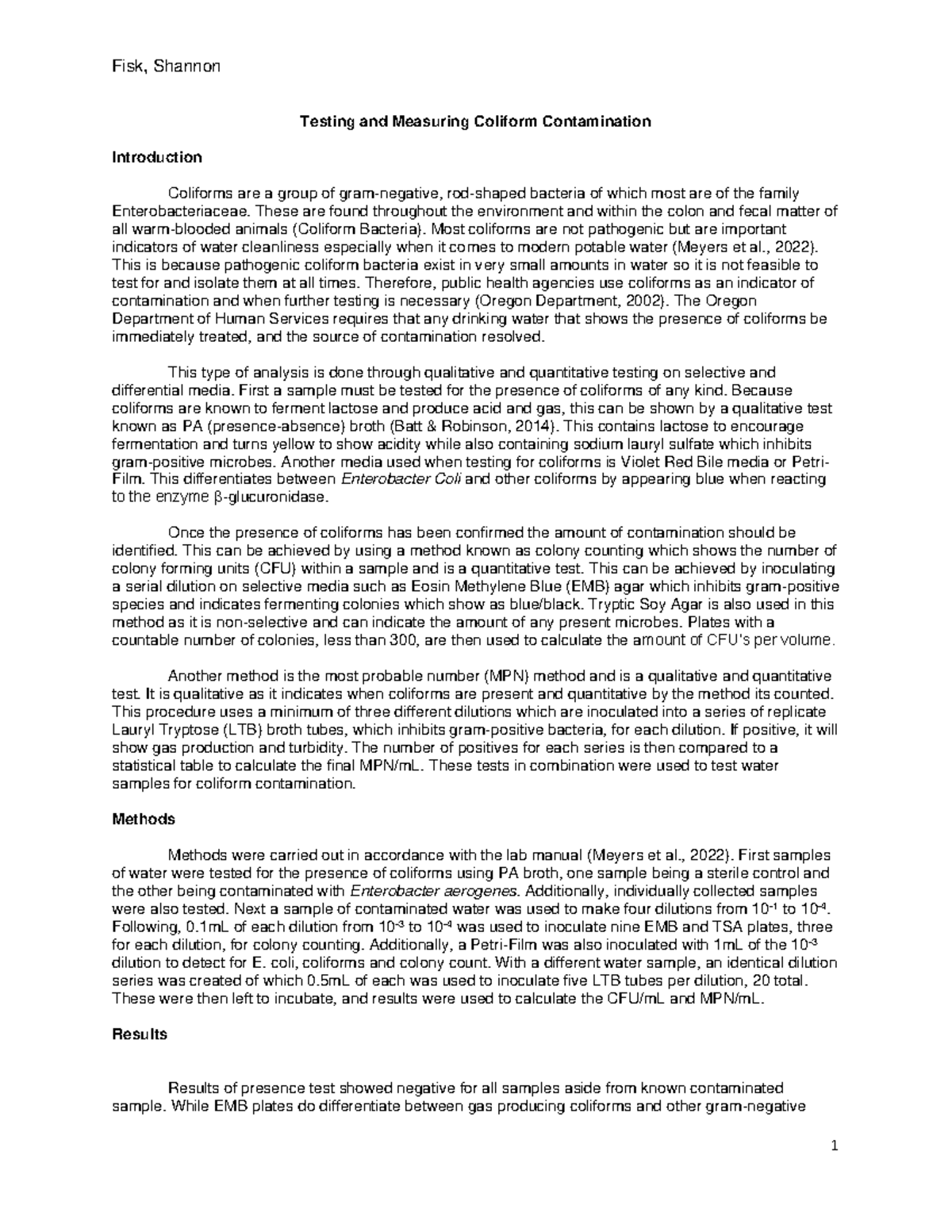 Microbiology Lab Report: Testing Coliform Contamination Analysis - Studocu