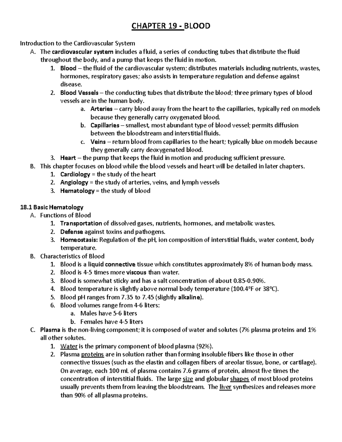 CHAPTER 19 BLOOD: Components and Functions of Erythrocytes, Leukocytes ...