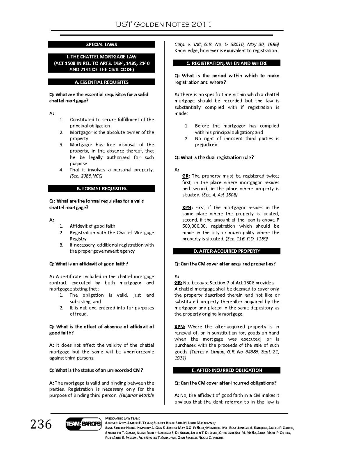 UST GOLDEN NOTES 2011: SPECIAL LAWS Overview and Key Concepts - Studocu