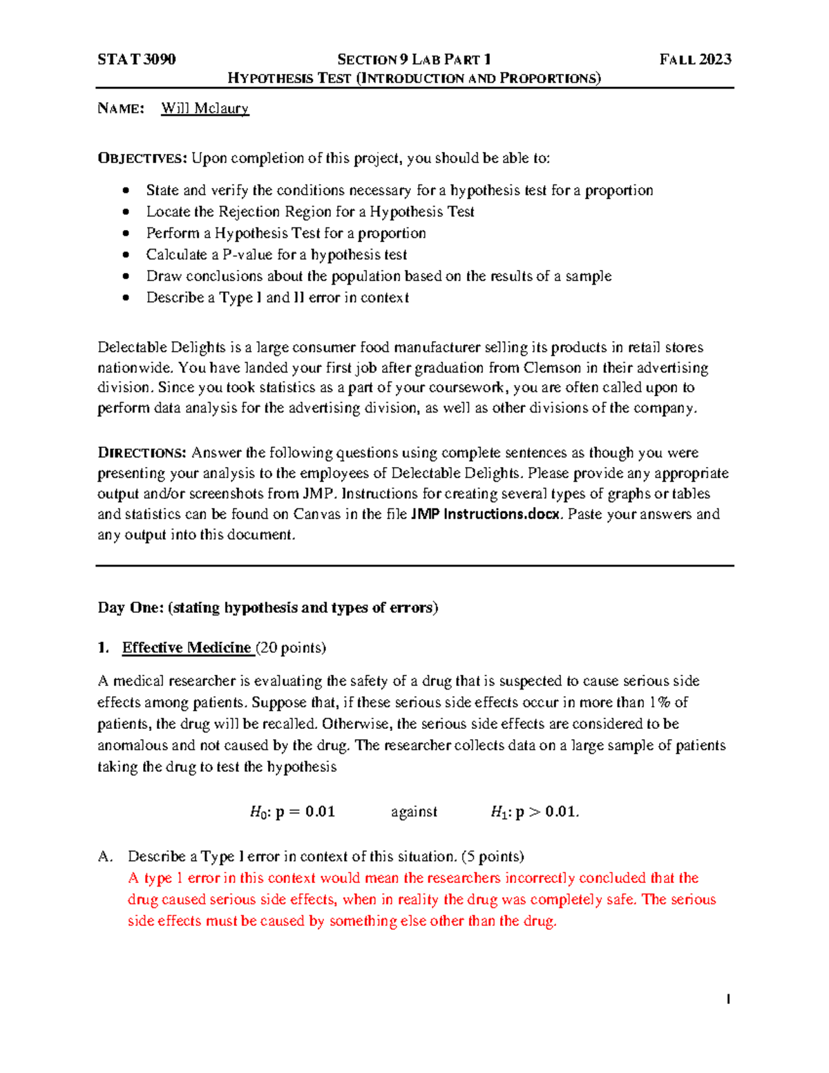 STAT 3090 Section 9 Lab Part 1: Intro to Hypothesis Testing and ...