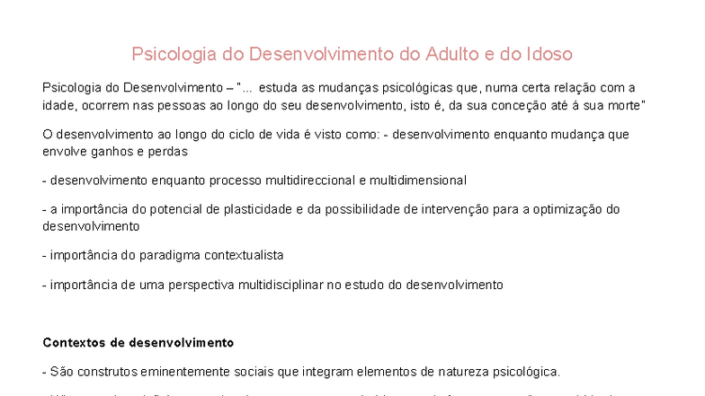 Apontamentos de Psicologia do Desenvolvimento do Adulto e Idoso - PDIA ...