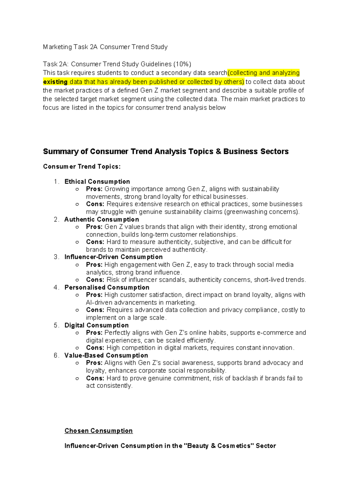 Marketing Task 2A: Gen Z Consumer Trends in Beauty Industry Analysis ...