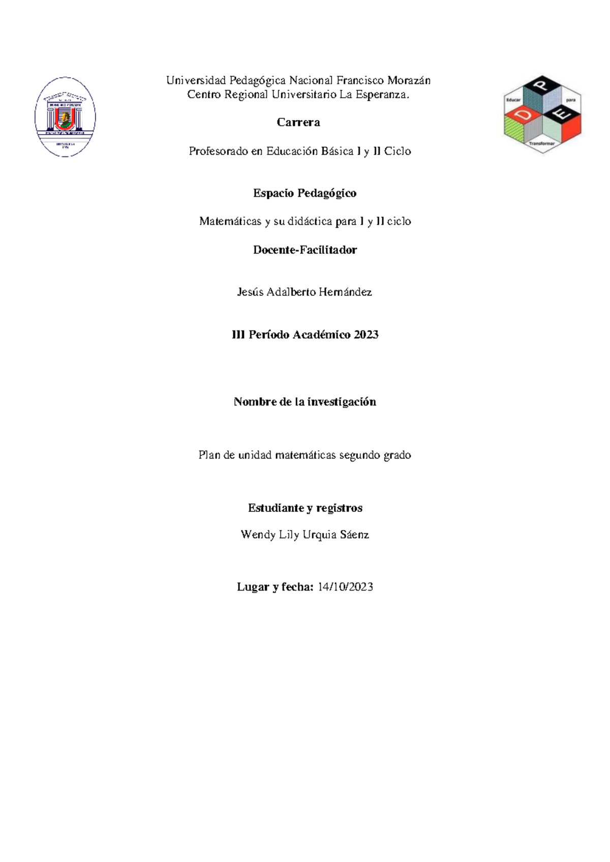 Plan de Unidad - Matemáticas Segundo Grado 2023 (Profesorado I) - Studocu