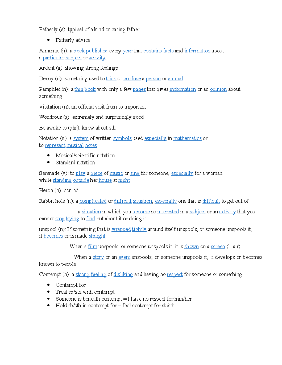 Vocabulary Notes: Definitions and Examples - Studocu