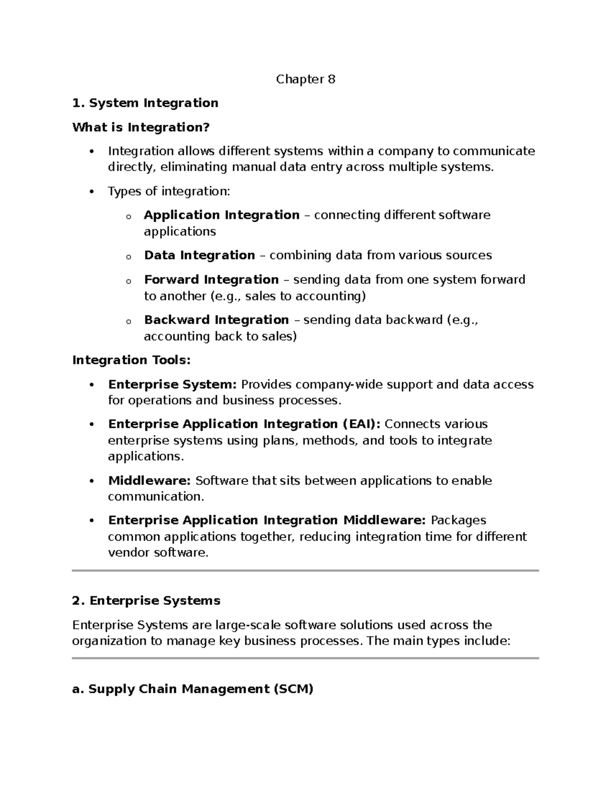 Chapter 8: SCM, CRM, and ERP Integration Overview - Studocu