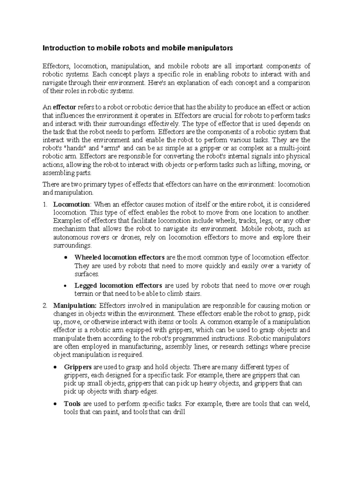 Unit 1 Notes: Introduction to Mobile Robots and Manipulators (SMR ...