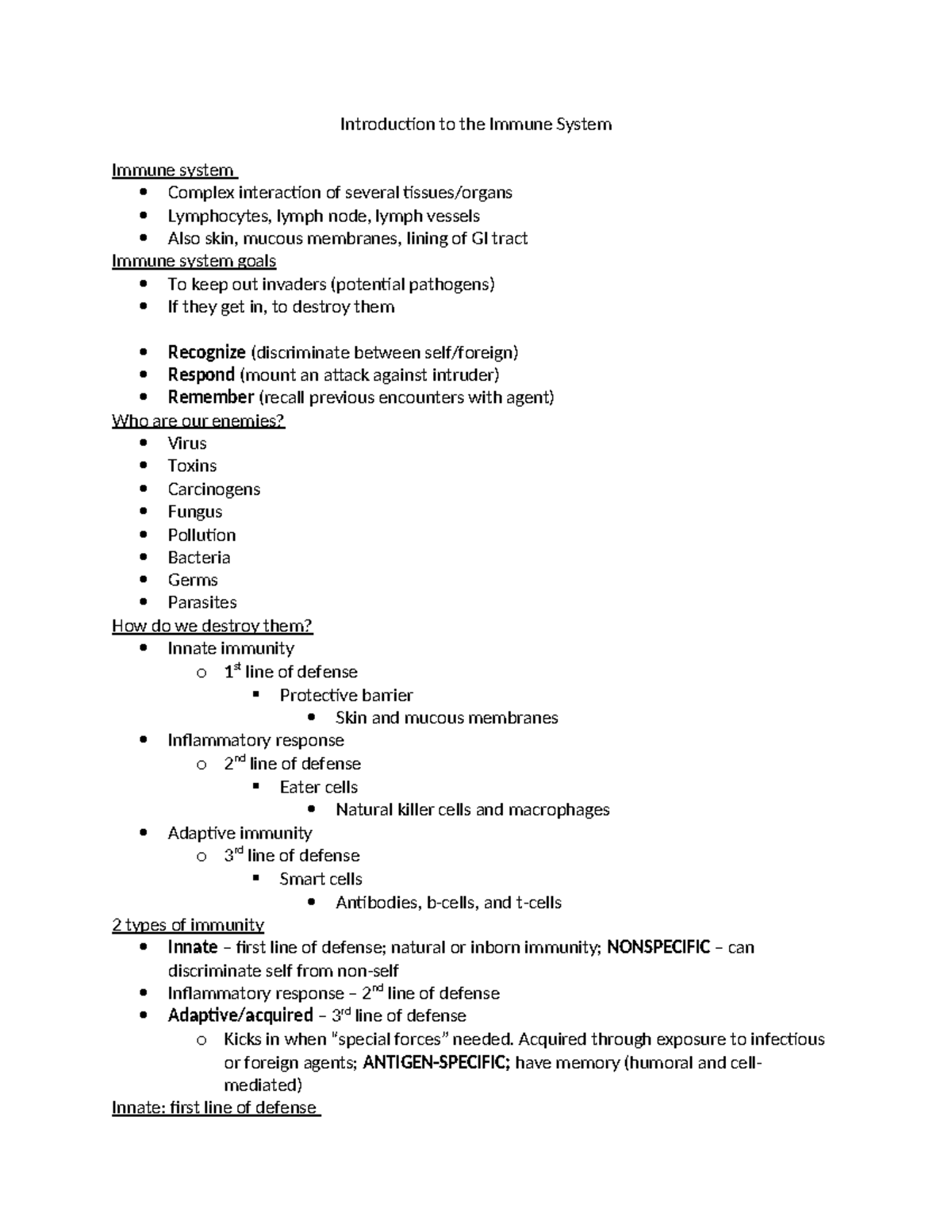 Introduction to the Immune System: Key Concepts and Functions - Studocu