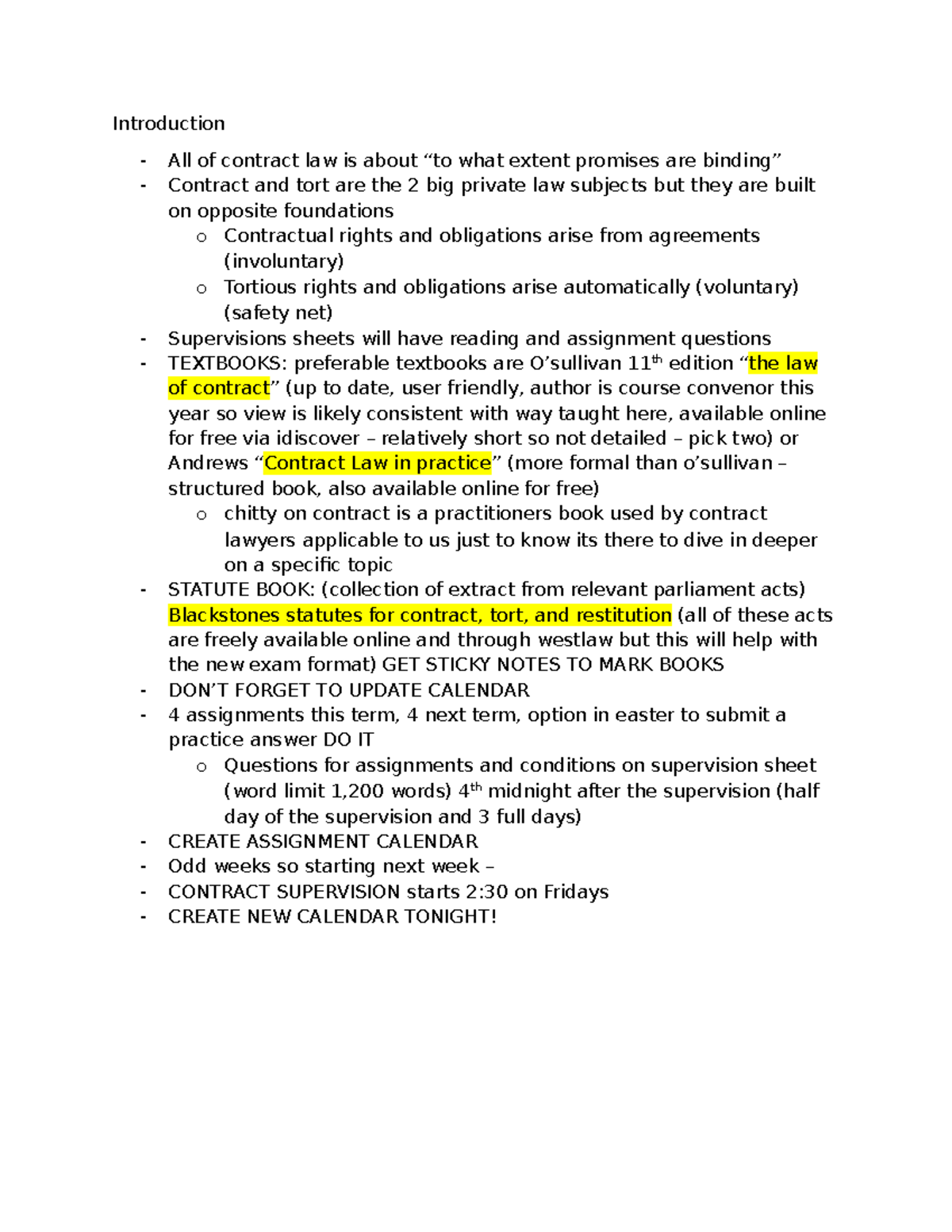 Introduction to Contract Law - Lecture Notes - Studocu