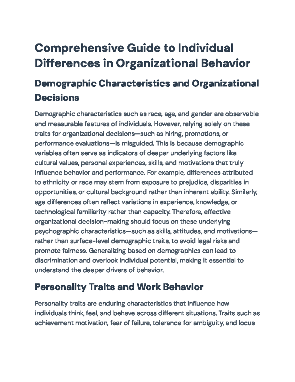 Comprehensive Insights on Individual Differences in Org Behavior (OB ...