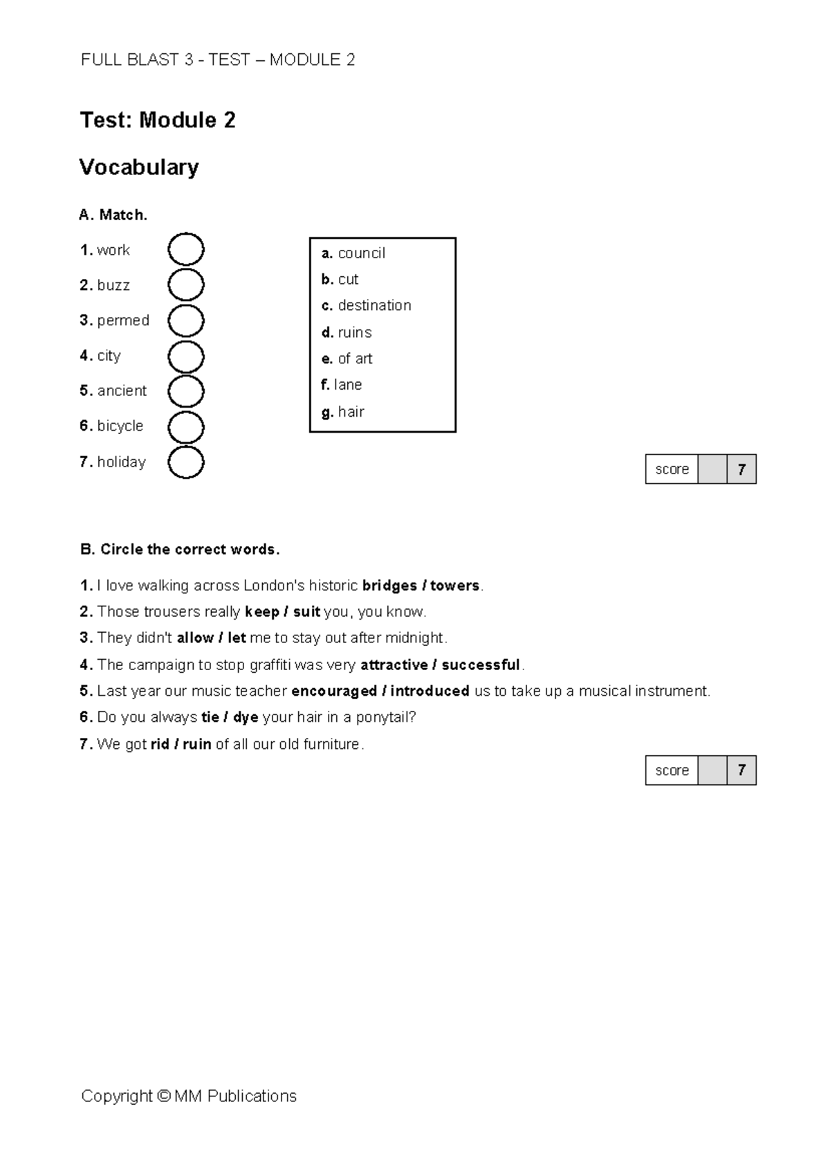 FB3 Test Booklet: Module 2 Vocabulary & Exercises - Studocu