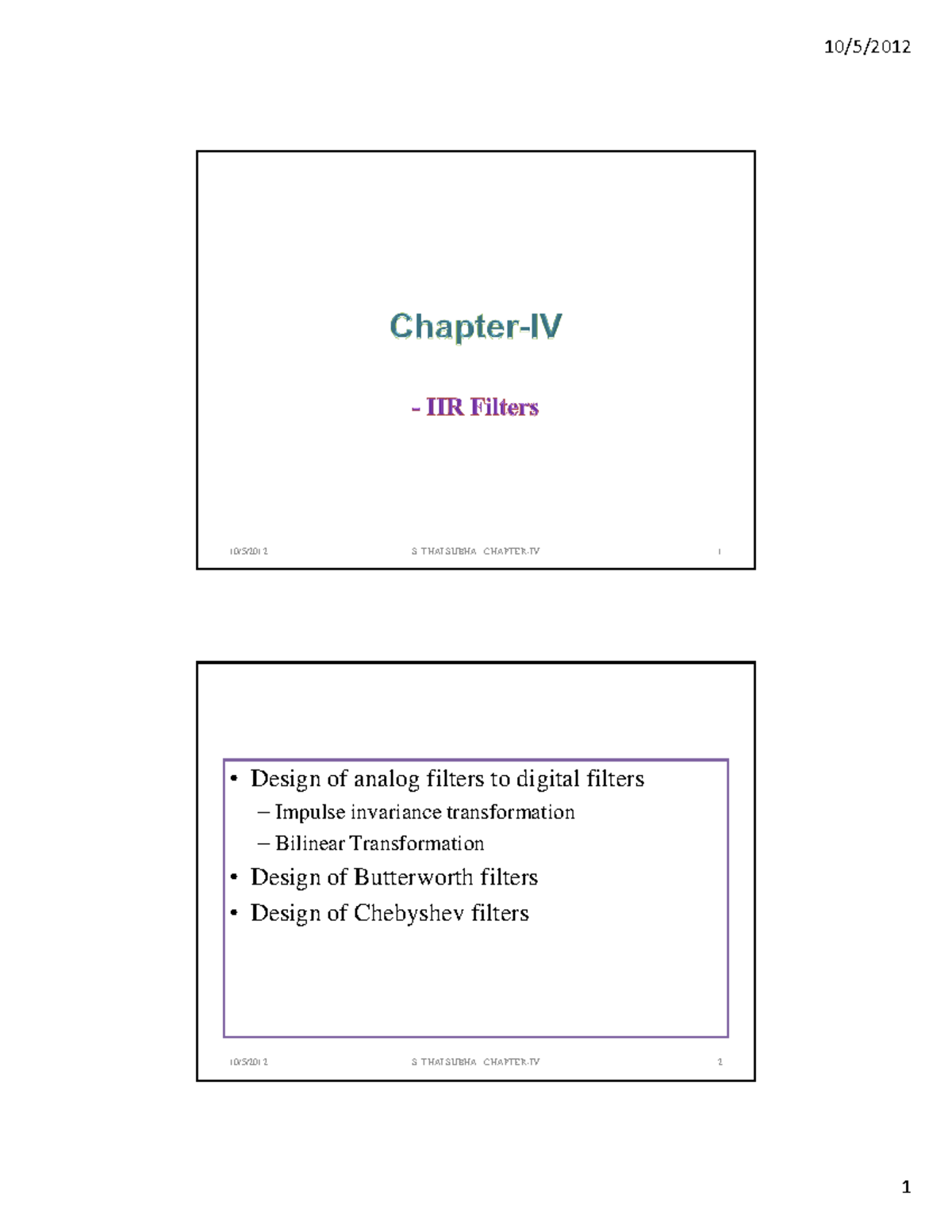 Chapter IV: IIR Filter Design and Analysis (S. THAI SUBHA) - Studocu