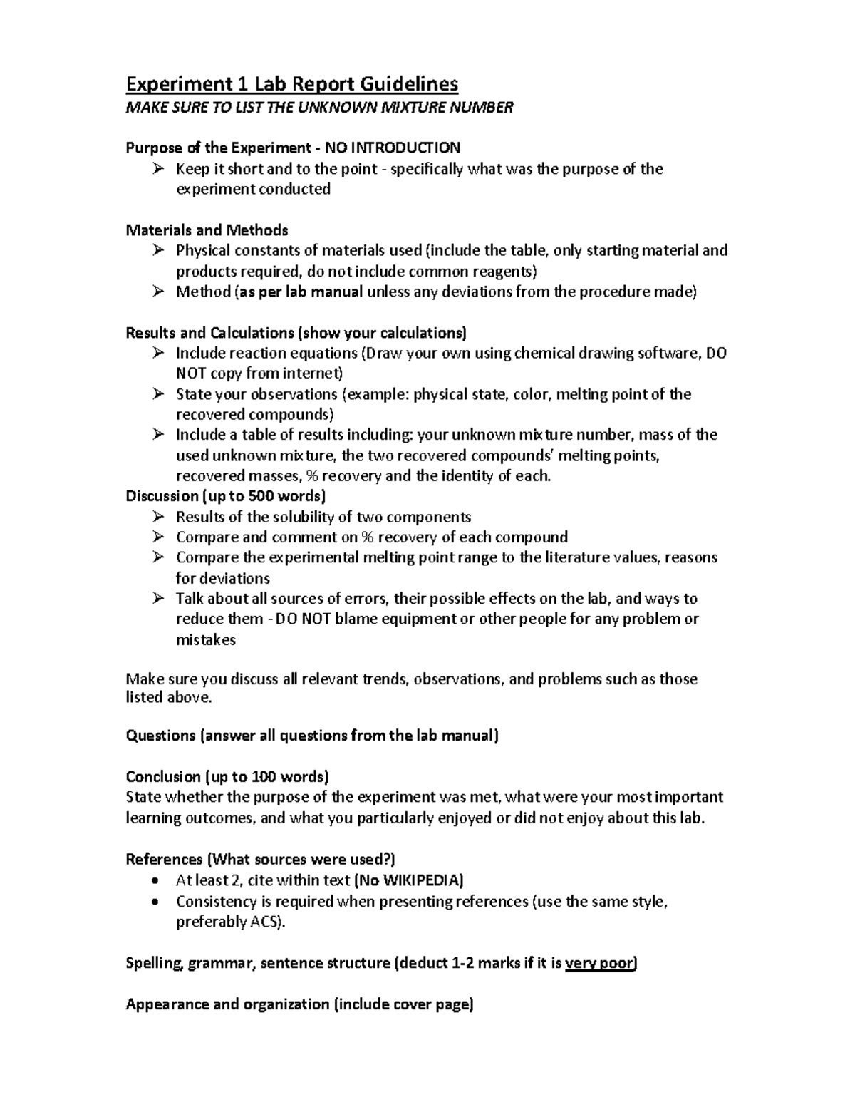 Experiment 1 Lab Report Guidelines for Chemistry 101 - Studocu