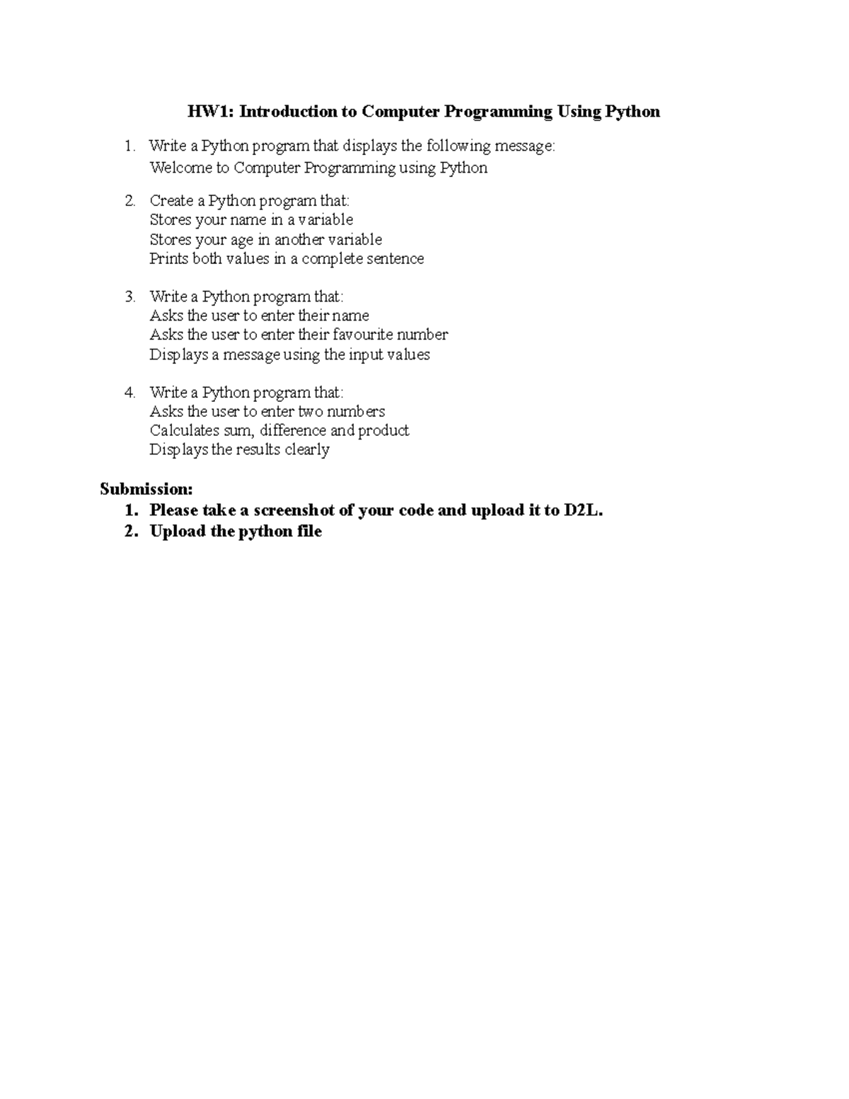 HW1: Intro to Python Programming - Basic Exercises - Studocu