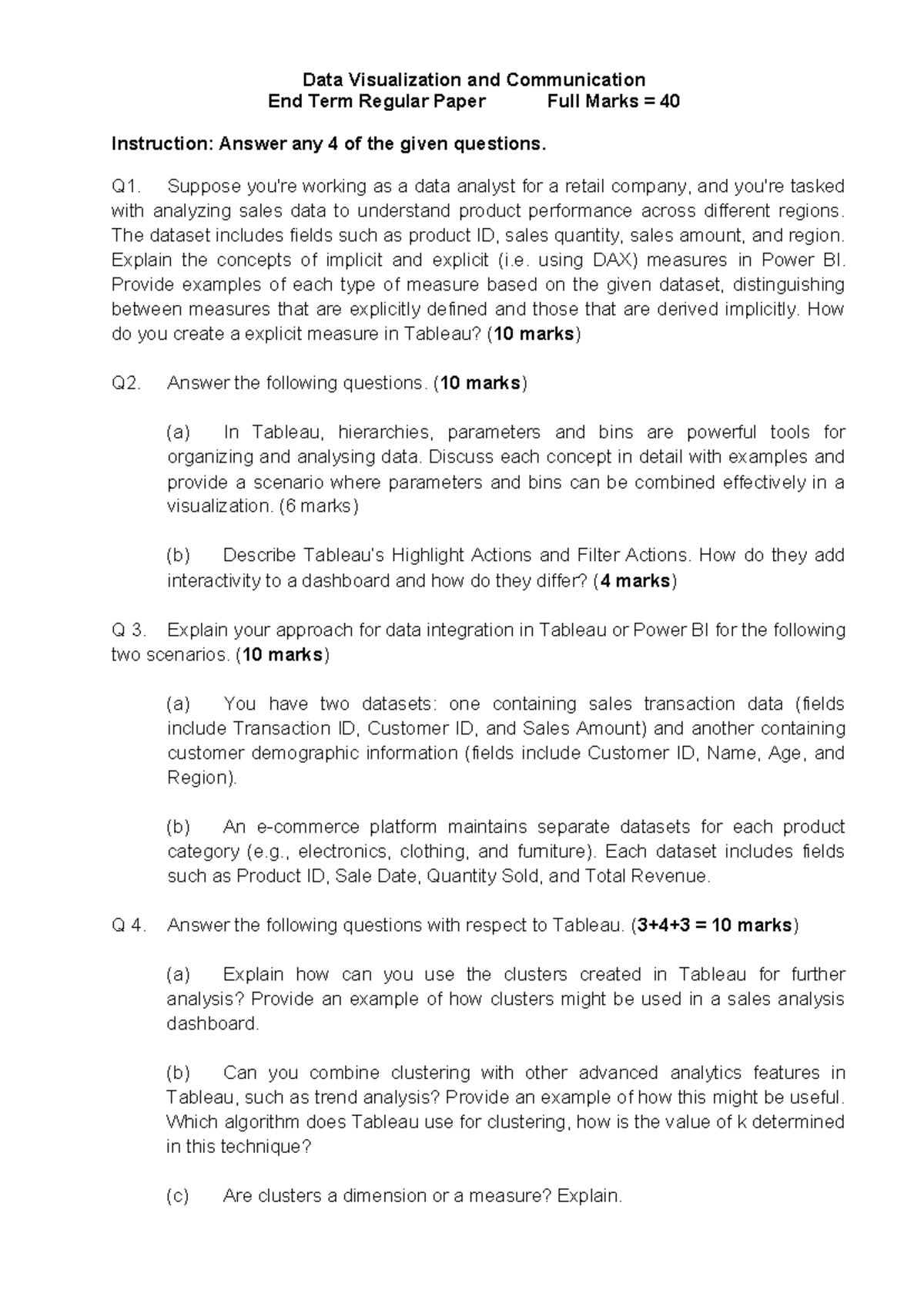 Data Visualization and Communication End Sem Exam Paper - Full Marks 40 ...