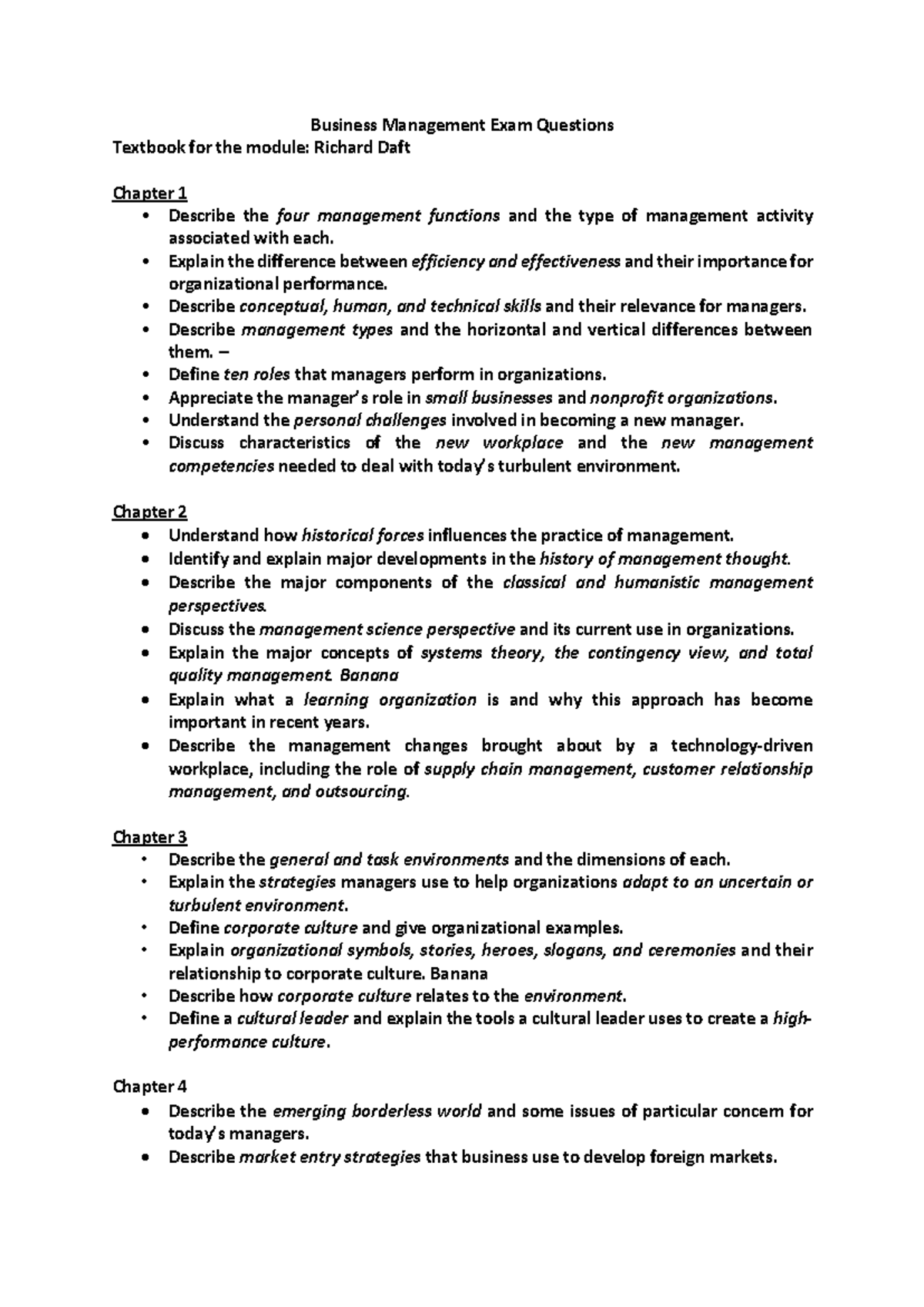 BUS 101 Final Exam Questions: Key Concepts in Business Management - Studocu
