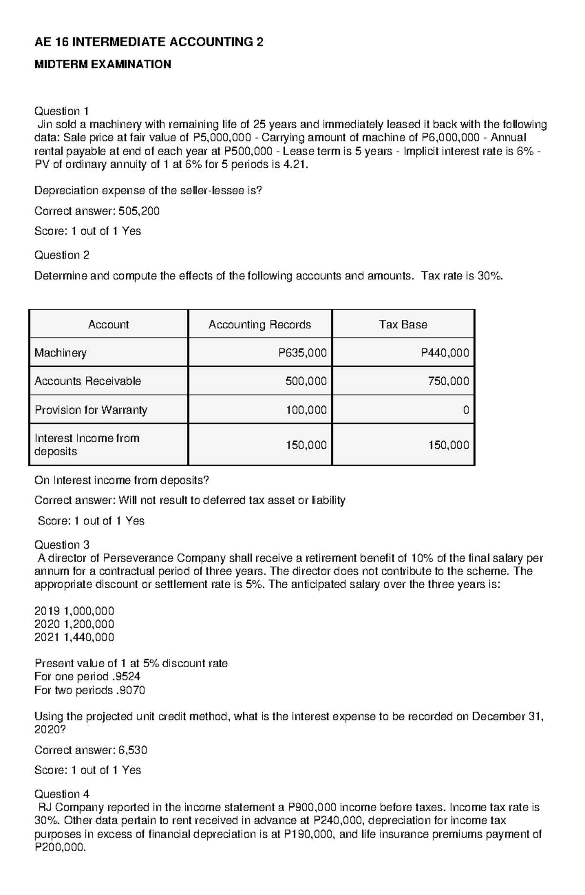 AE 16 Midterm Examination - AE 16 INTERMEDIATE ACCOUNTING 2 MIDTERM ...