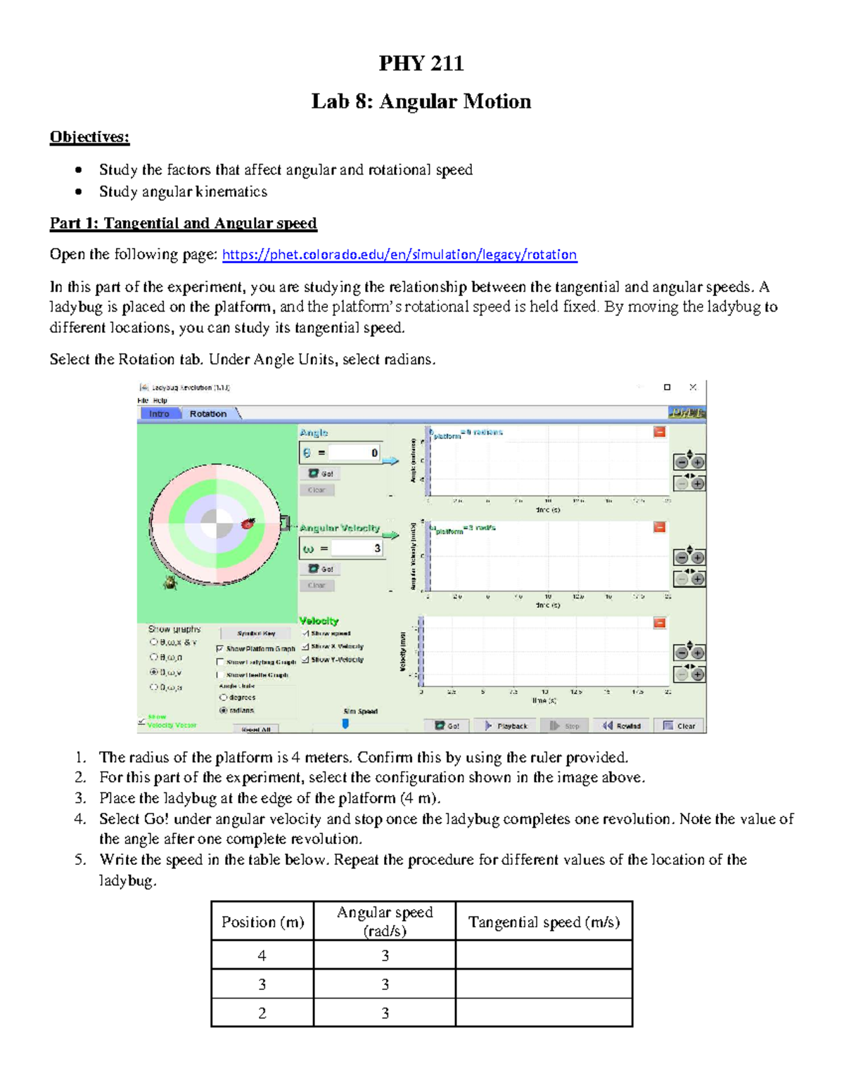 Lab8 Rotational Motion - PHY 211 Lab 8 : Angular Motion Objectives ...