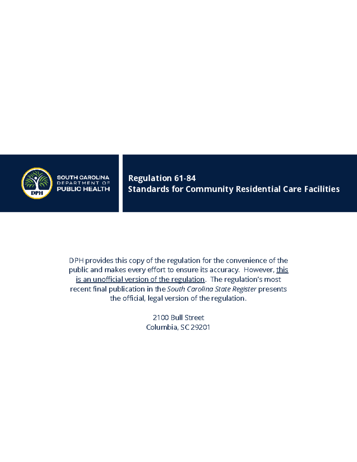 Regulation Standards for Community Residential Care Facilities (CRCF ...