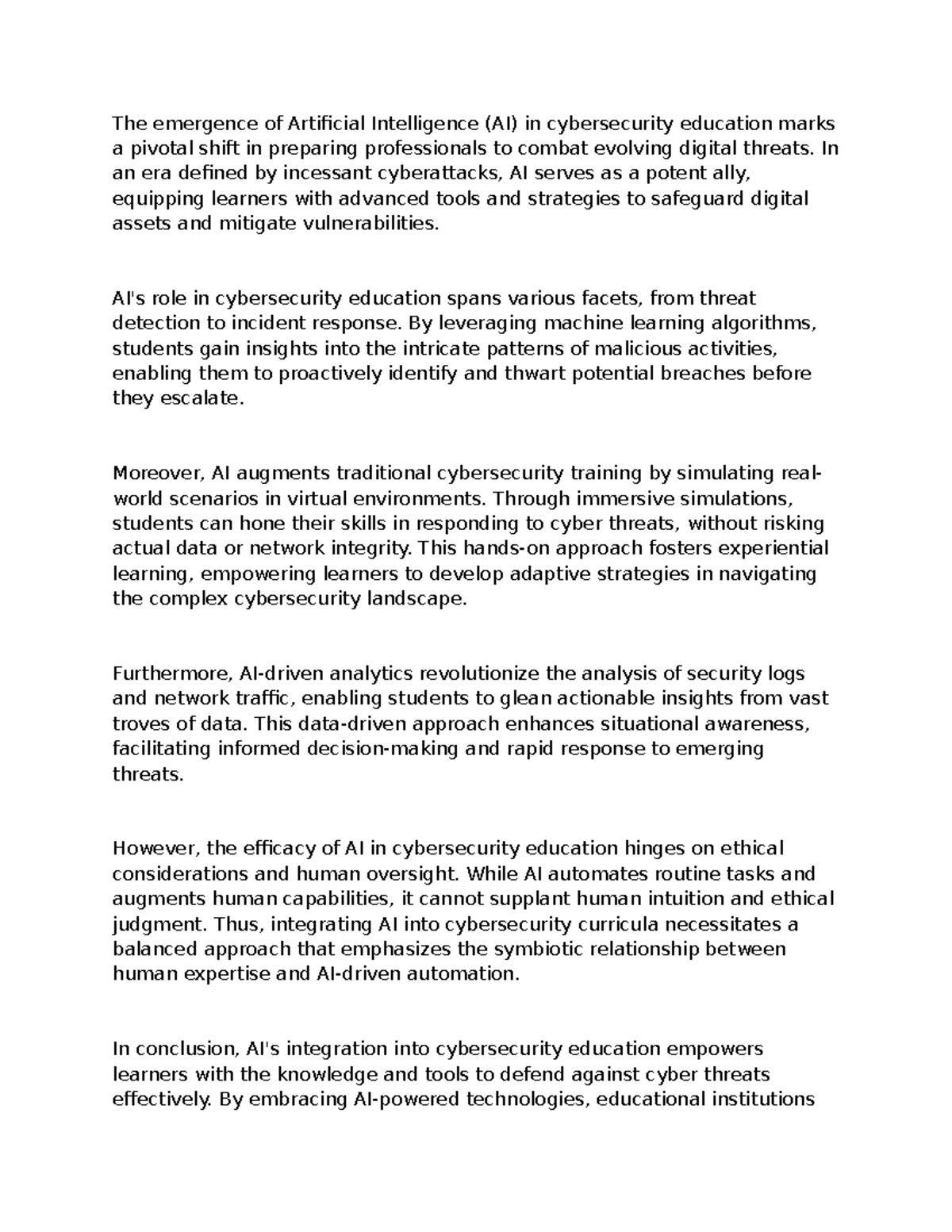 AI in Cybersecurity Education: A New Era of Digital Defense - Studocu