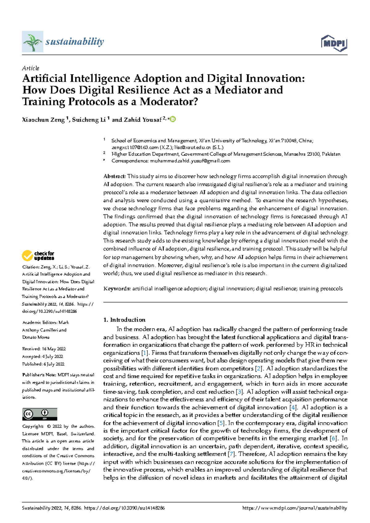 AI Adoption and Digital Innovation: Mediating Role of Digital ...