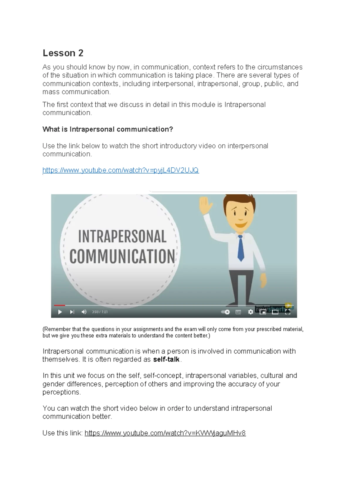 Lesson 2 - Intrapersonal Communication Concepts and Insights - Studocu