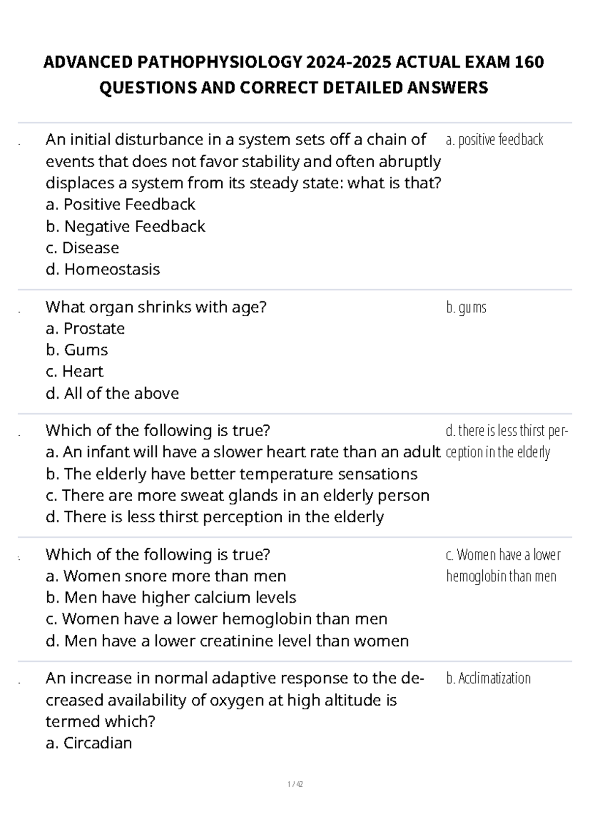 ADVANCED PATHOPHYSIOLOGY FINAL EXAM 160 QUESTIONS & ANSWERS - Studocu