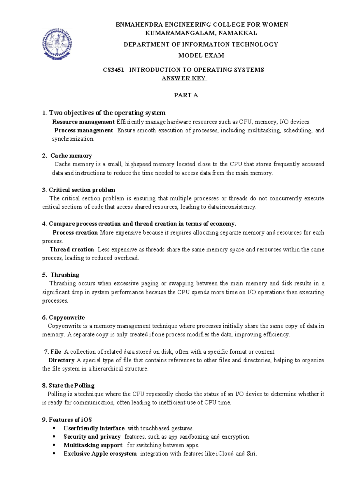 Model Exam CS3451: Introduction to Operating Systems Answer Key - Studocu