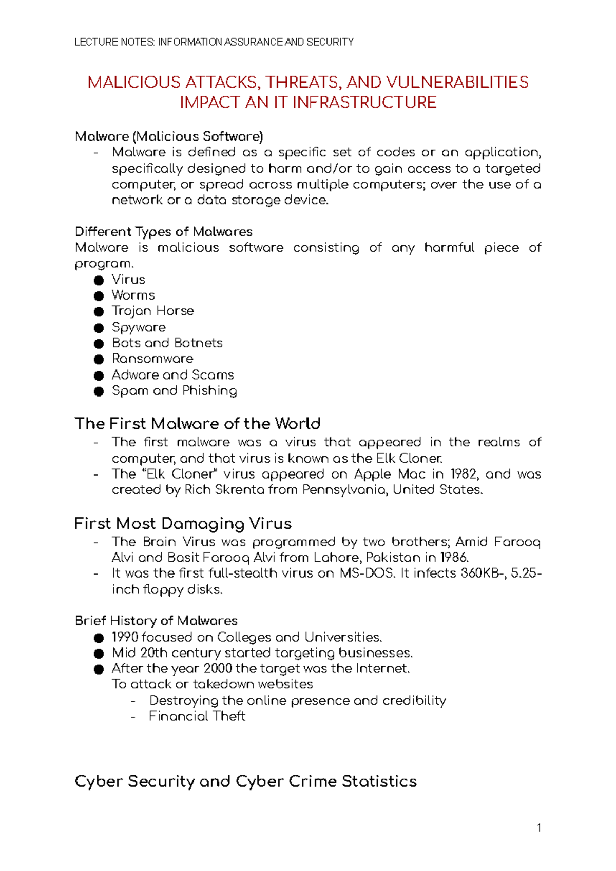 Malicious Attacks, Threats, and Vulnerabilities - IAS101 Week 5-6 Notes ...