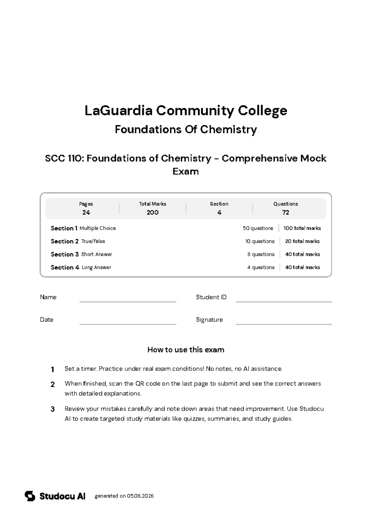 SCC 110: Foundations of Chemistry Mock Lab Final Exam - Studocu