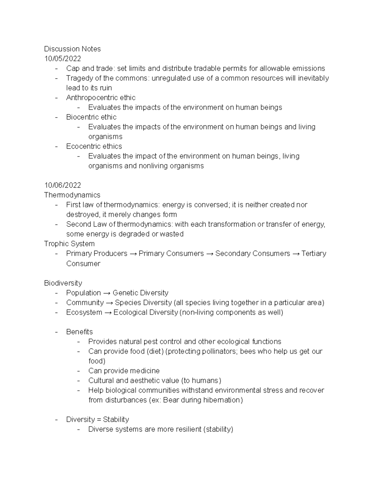 Enviromental Issue Notes Part 2 - Discussion Notes 10/05/ - Cap and ...