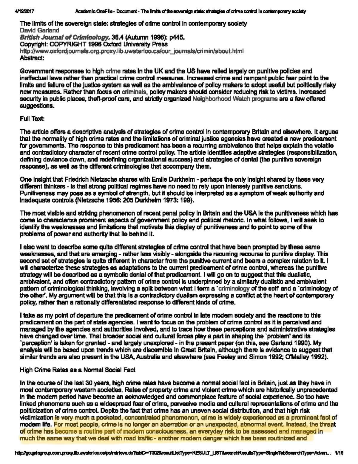 Strategies of Crime Control in Contemporary Society: Analyzing Limits ...
