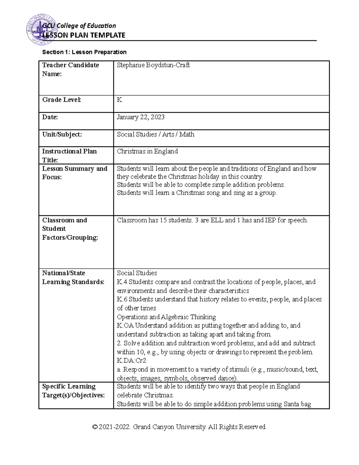 Coe-lesson-plan-christmas unit lesson 3 - LESSON PLAN TEMPLATE Section ...
