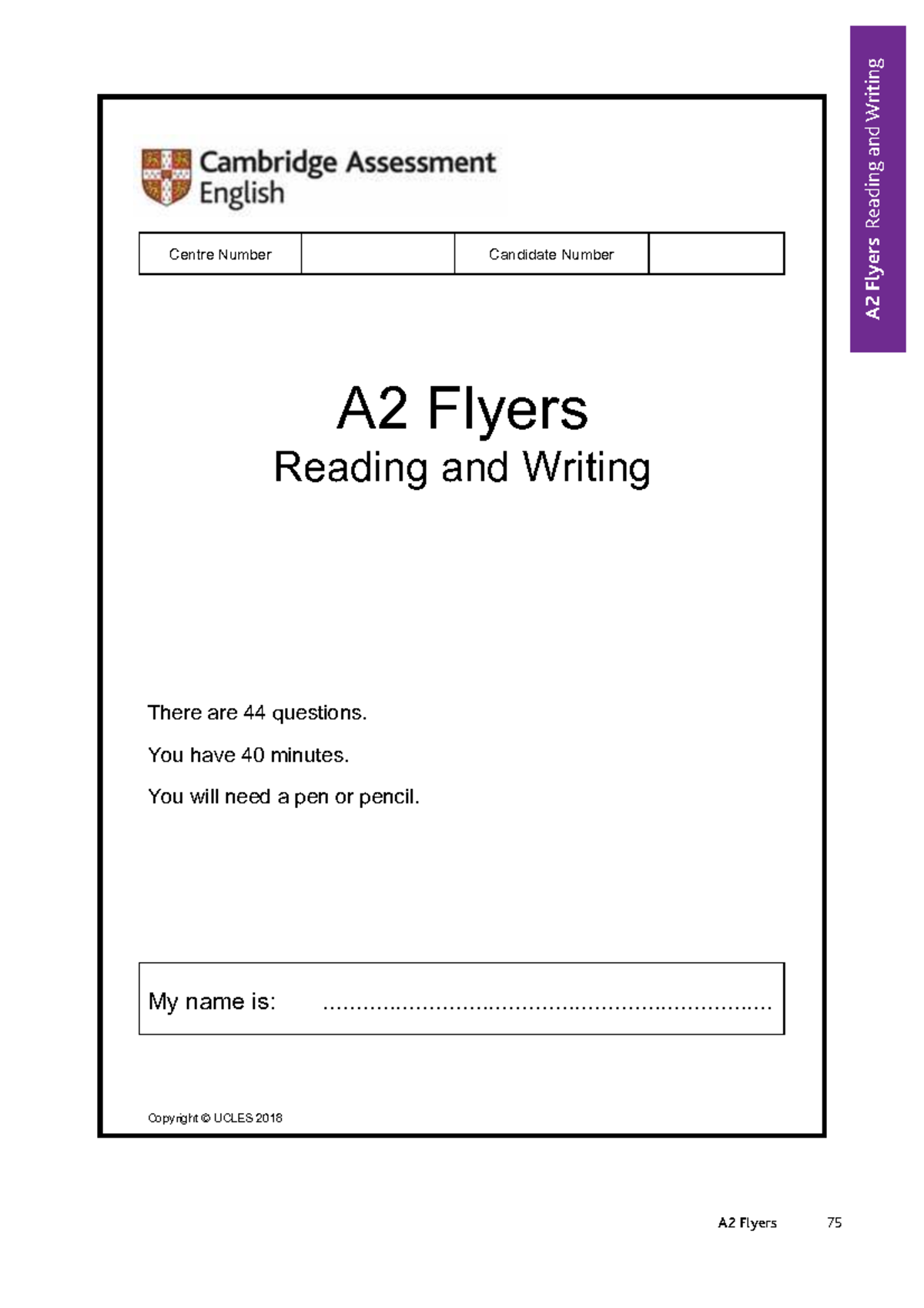 A2 Flyers Reading and Writing Practice Test - Studocu