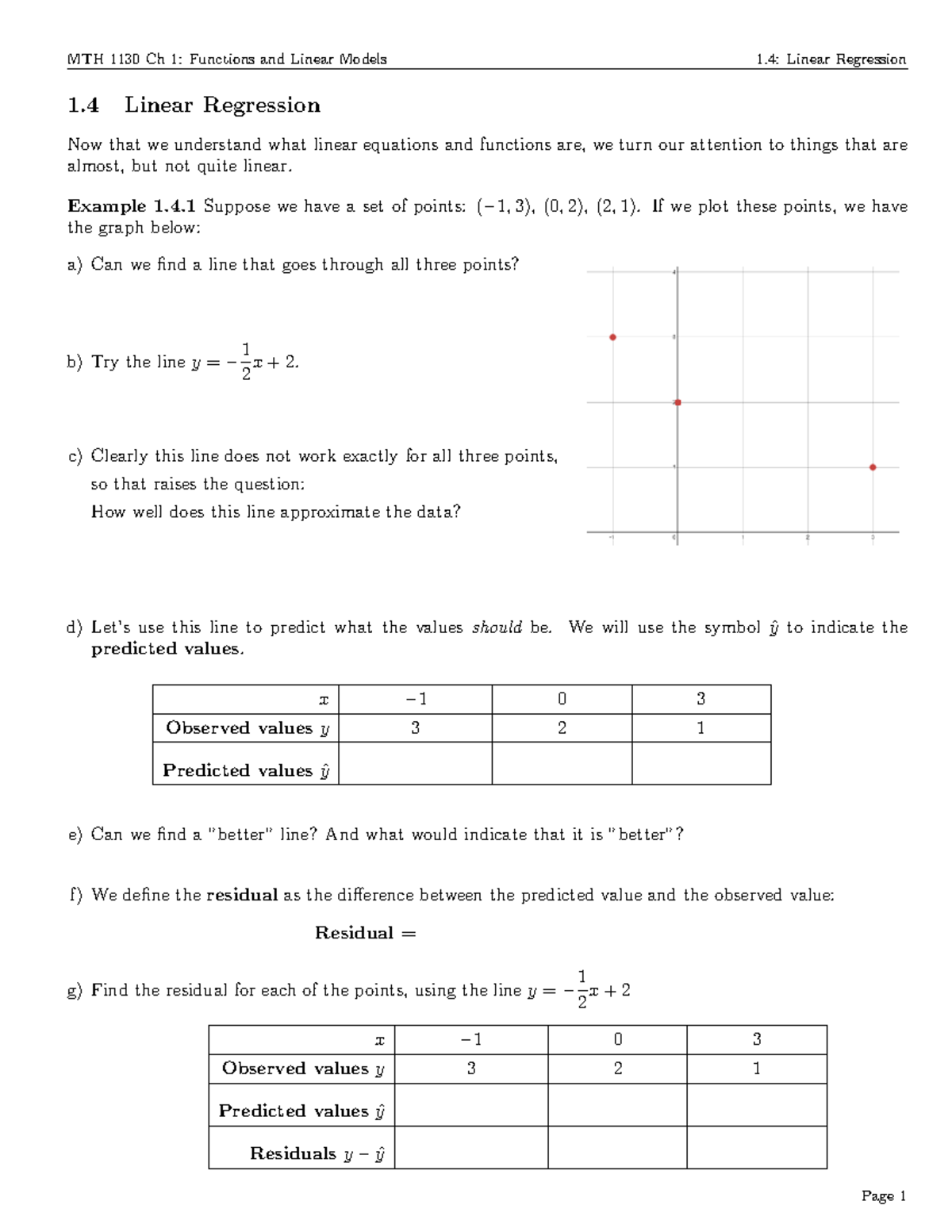 MTH 1130 Ch 1: Functions & Linear Models - Linear Regression Notes ...