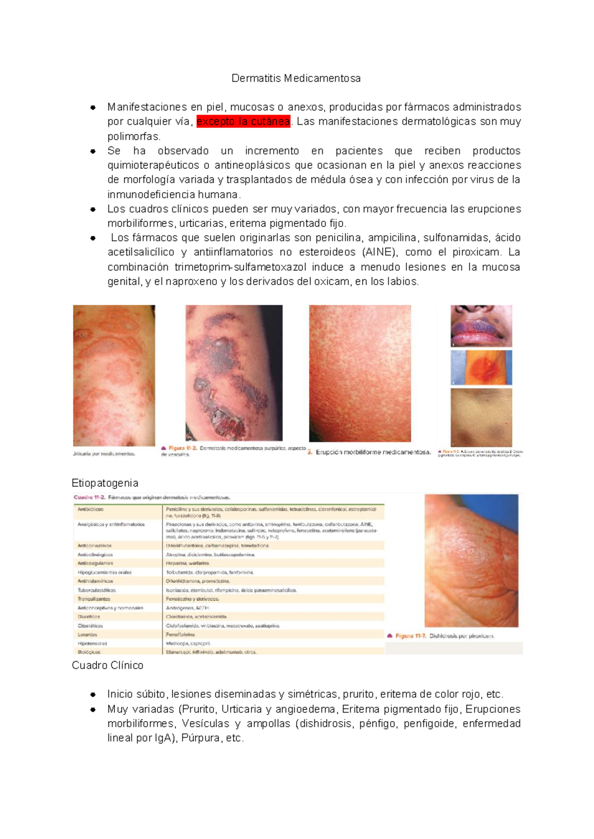 Dermatitis Medicamentosa: Manifestaciones y Tratamientos - Studocu