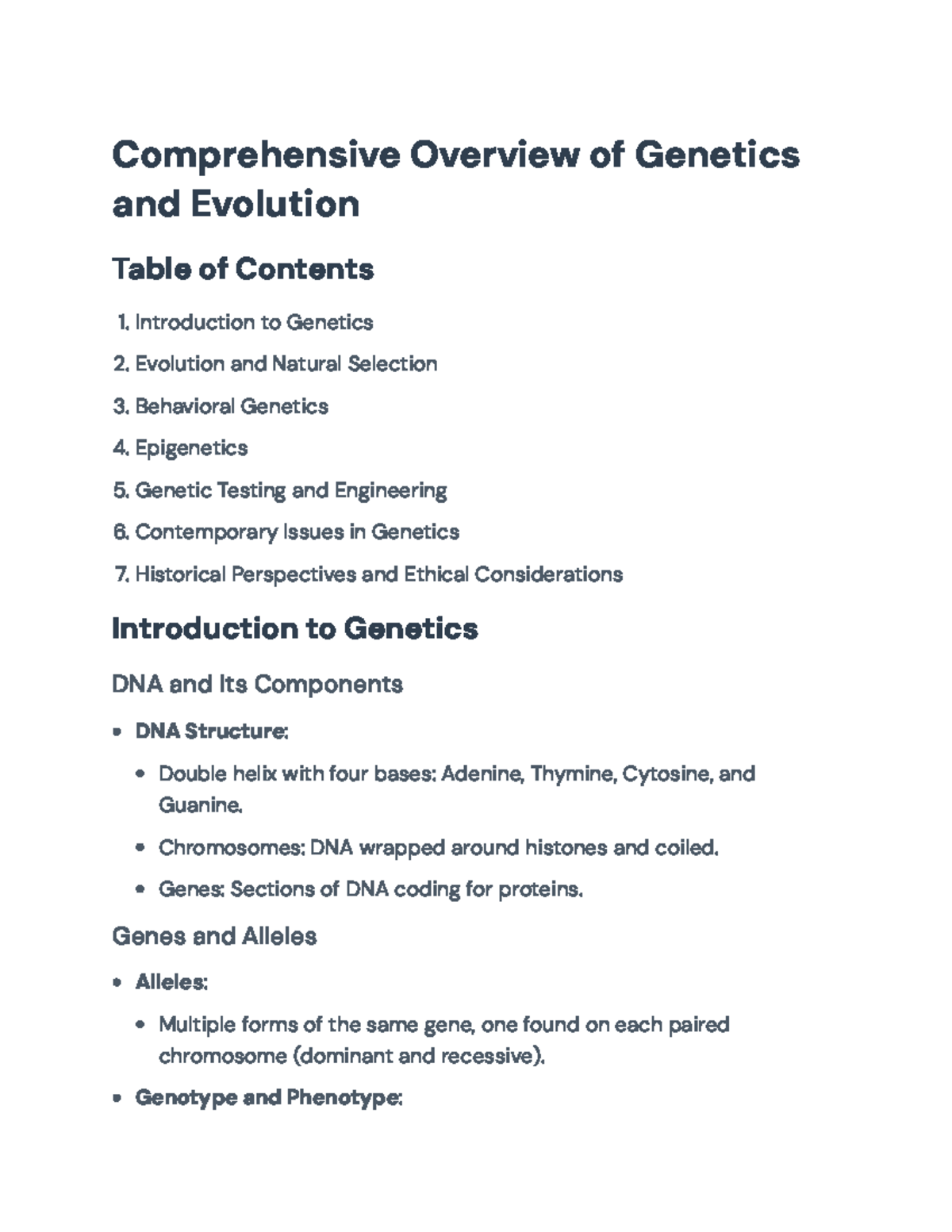 Genetics and Evolution: Comprehensive Overview for Course 012B ...