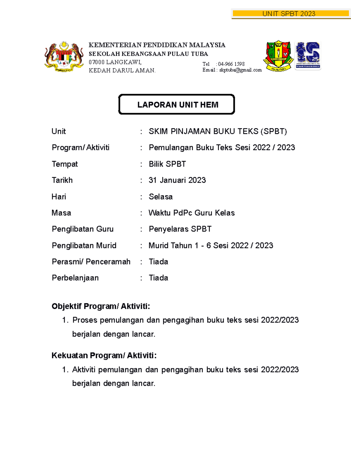 Laporan Pemulangan Buku Teks SPBT 2022/2023 - SKPT 2023 - Studocu