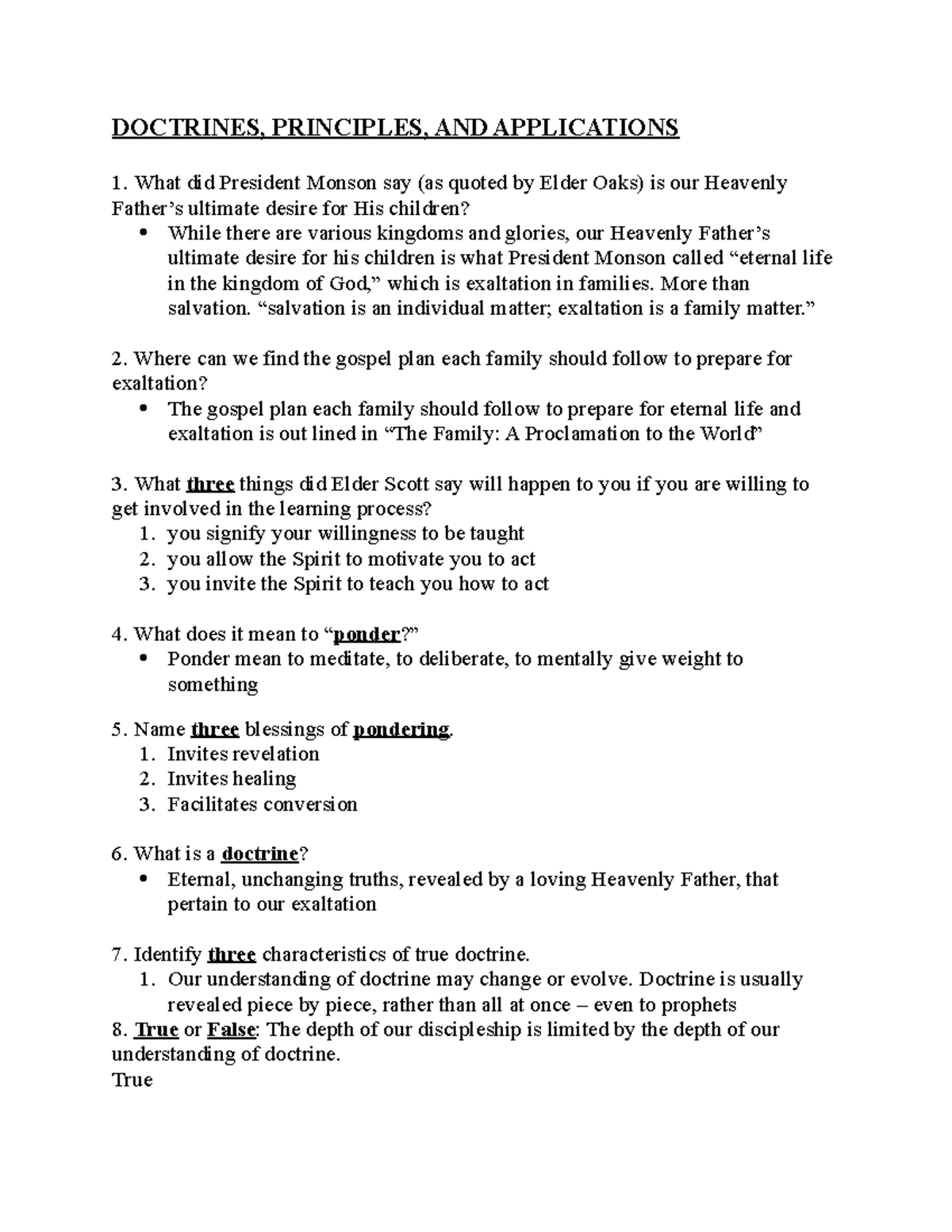 Study Questions - Spencer Broberg - DOCTRINES, PRINCIPLES, AND ...