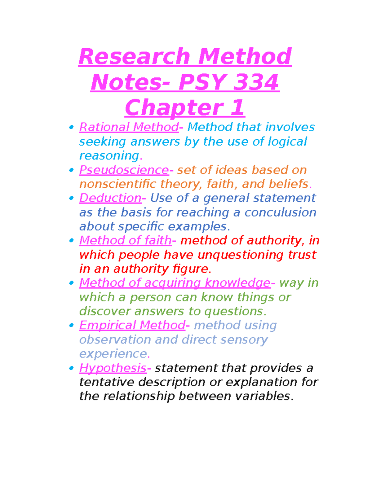 PSY 334 Research Method Notes: Key Concepts and Categories - Studocu