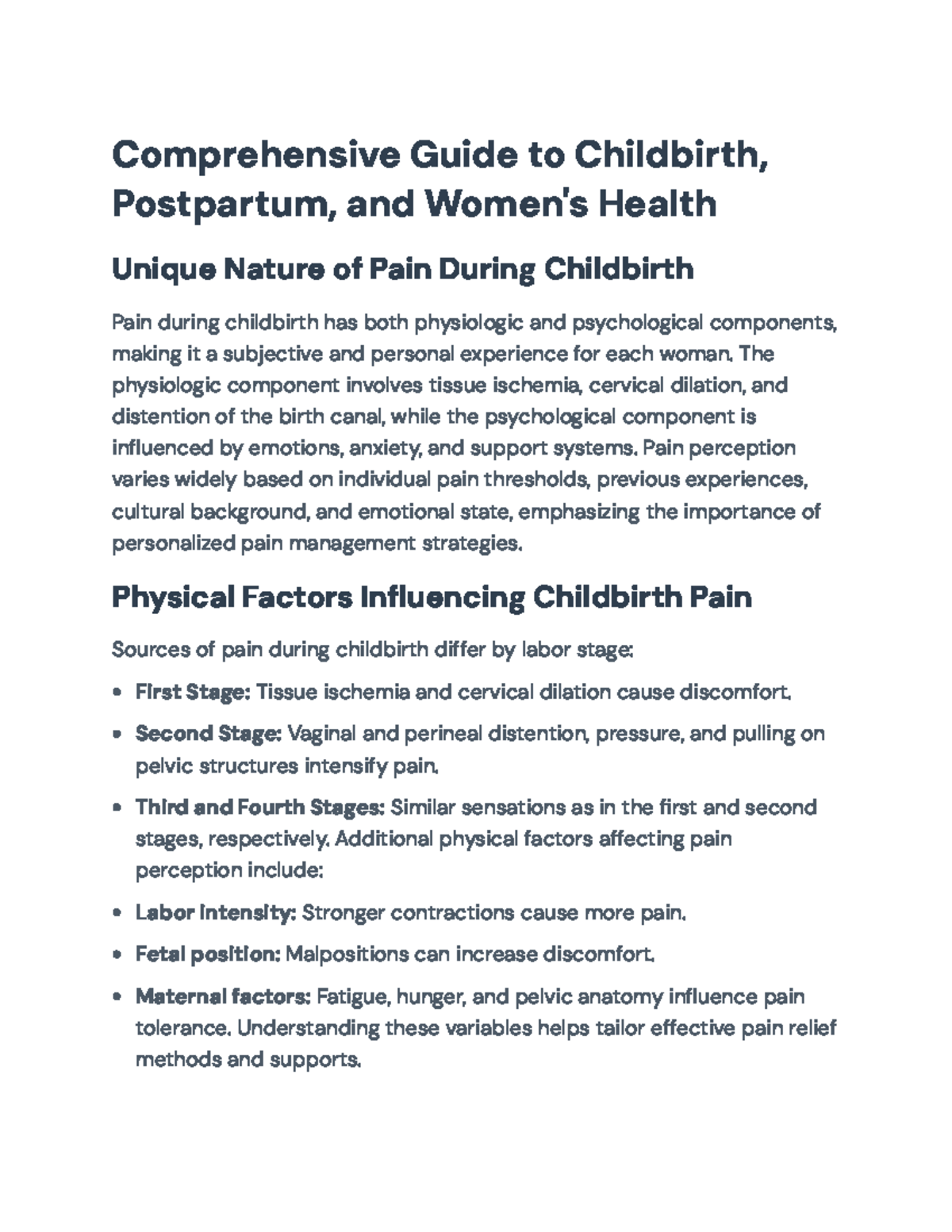 Comprehensive Overview of Pain Management in Childbirth (Course Code ...