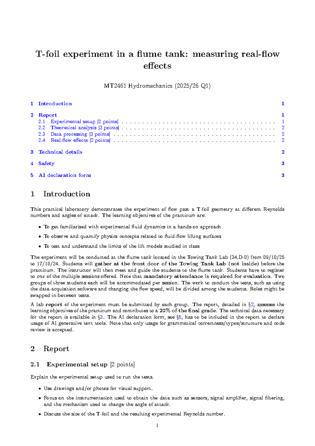 MT2461 Hydromechanics: Flume Tank Experiment Analysis - Studeersnel