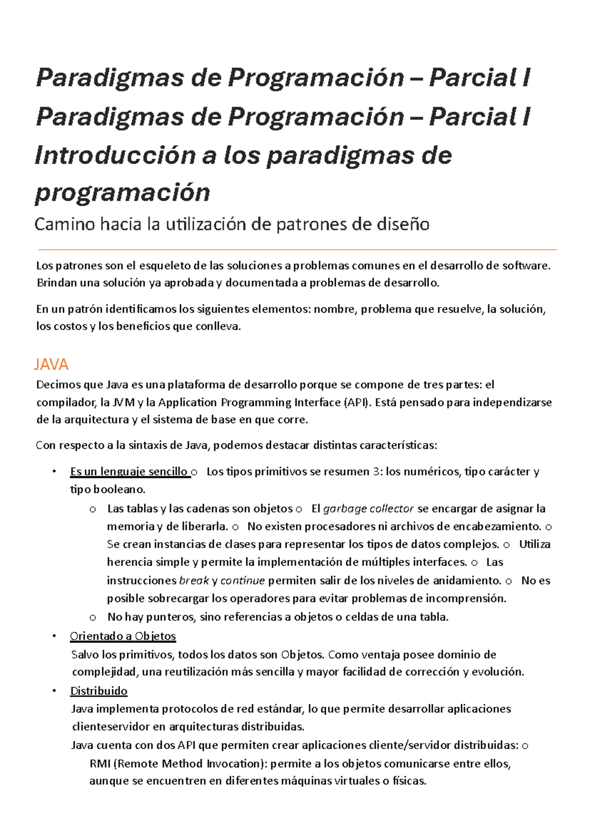 Paradigmas de Programación Parcial I: Introducción a Java y Patrones ...