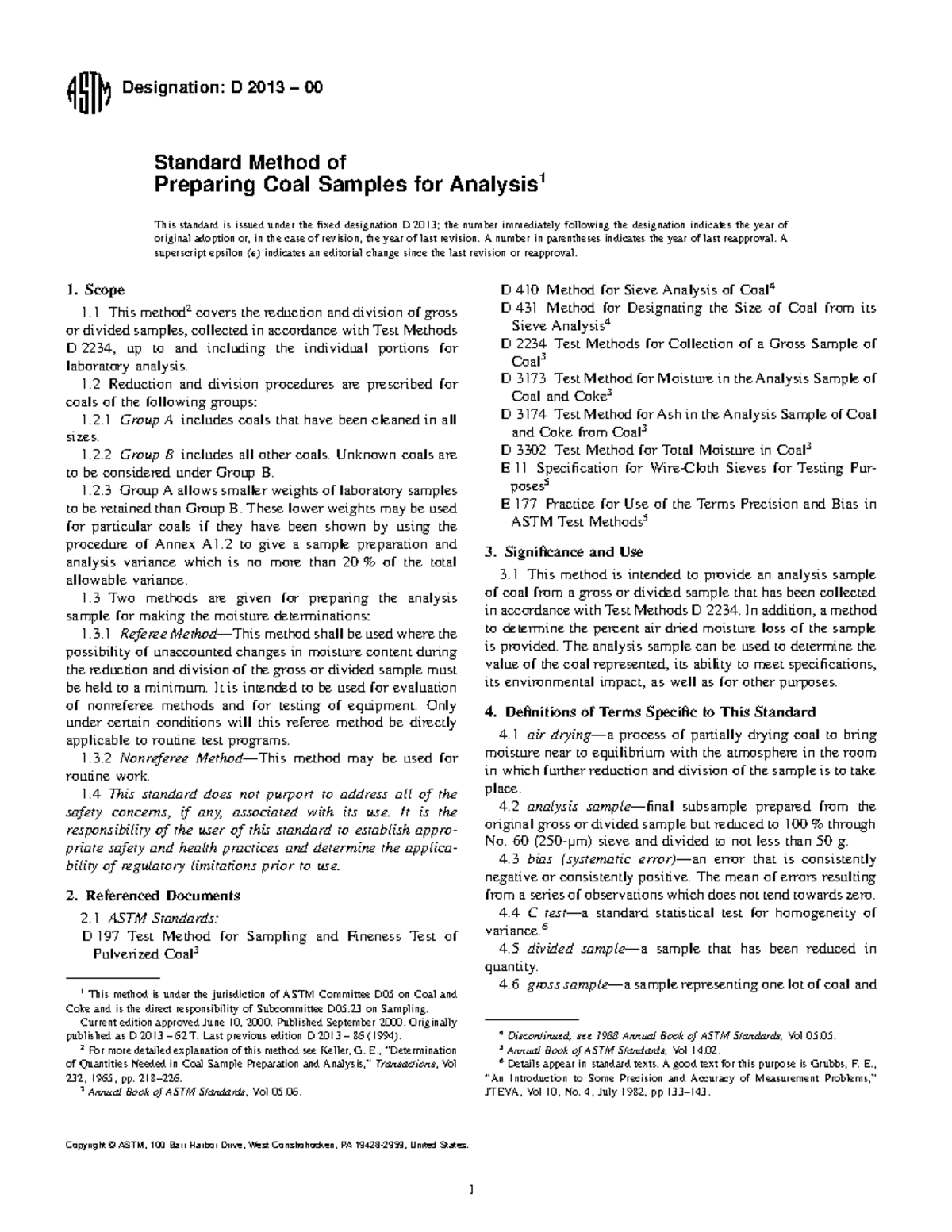 ASTM D 2013 - 00 Standard Method for Coal Sample Preparation - Studocu