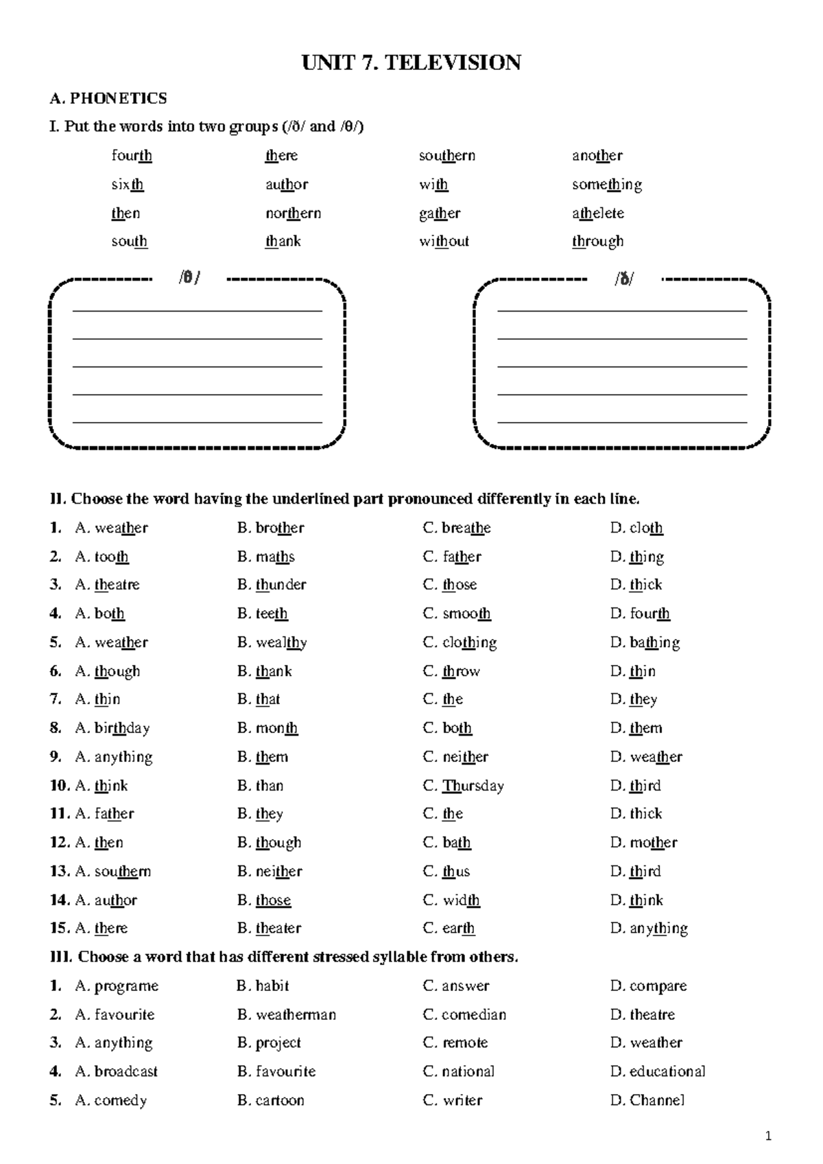Bài Tập Bổ Trợ Global Success 6: Unit 7 - Phonetics & Vocabulary - Studocu